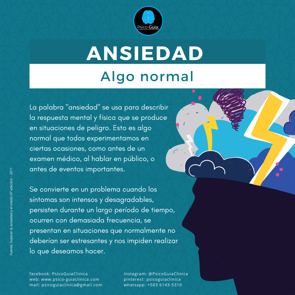 La ansiedad se convierte en un problema cuando los síntomas son intensos y desagradables, persisten durante un largo período de tiempo, ocurren con demasiada frecuencia, se presentan en situaciones que normalmente no deberían ser estresantes y nos impiden realizar lo que deseamos hacer.